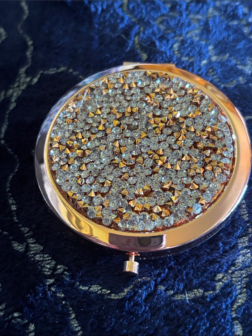 Gold Colored Crystal Compact Mirror